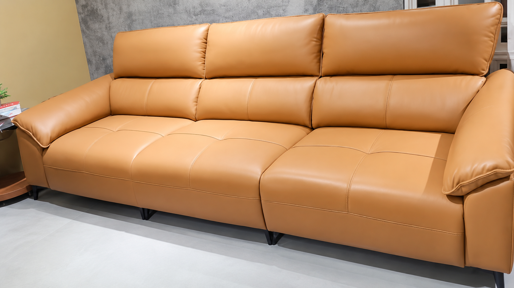 The Horizon Modern Tan Leather 3-Seater Sofa
