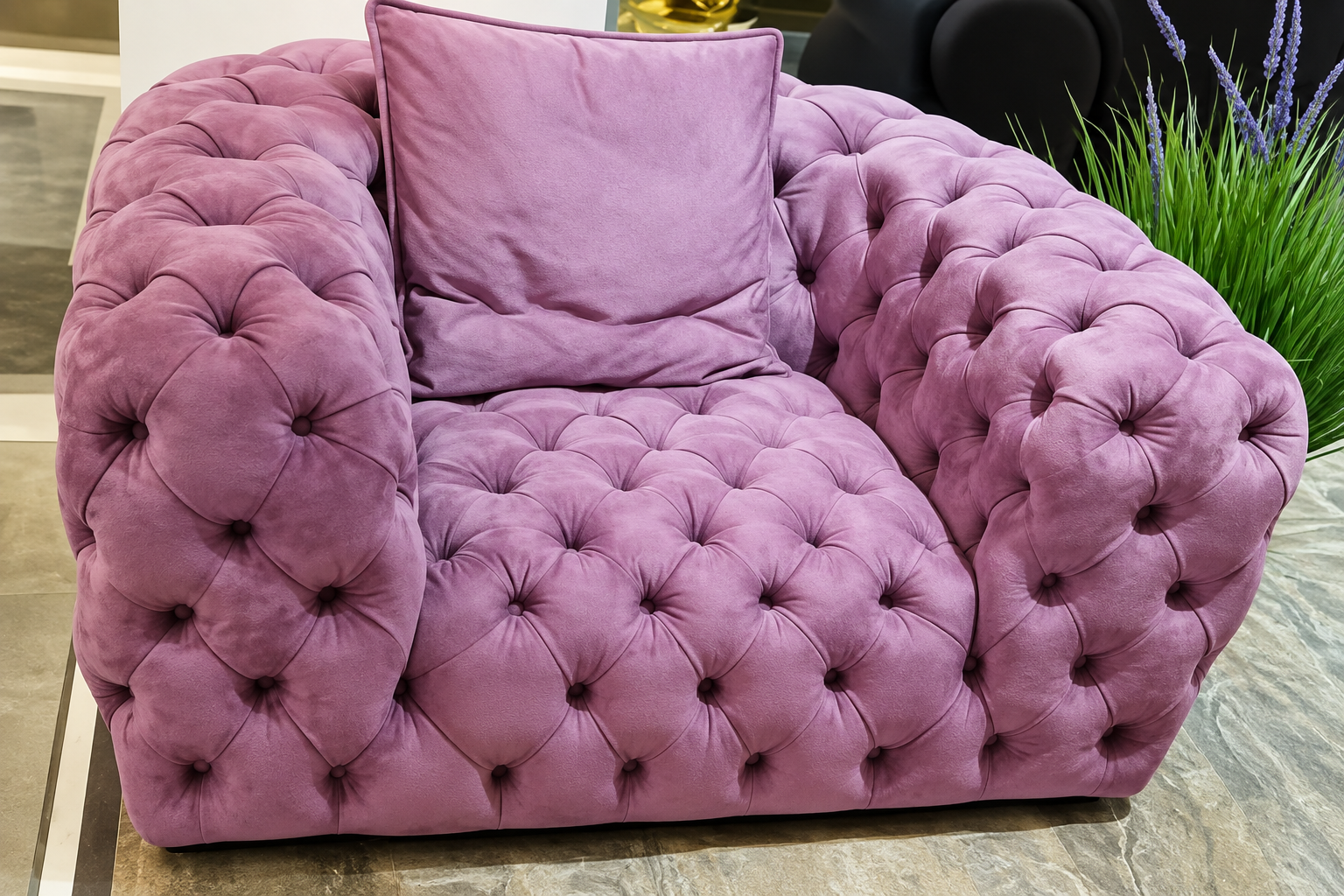 The Lavender Velvet Diamond Tufted Armchair